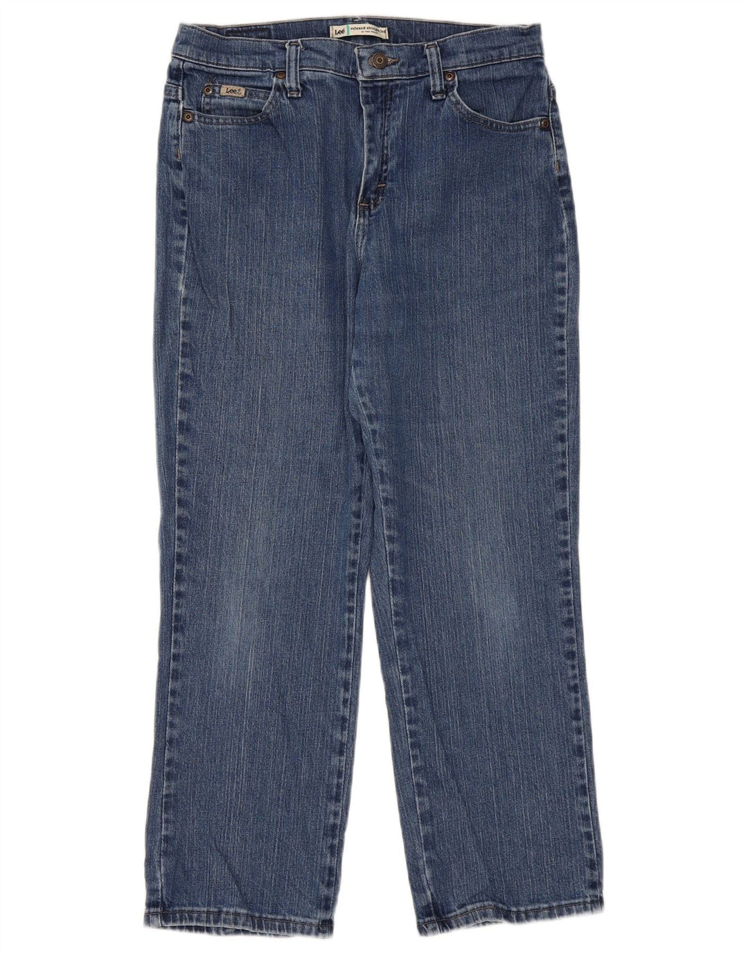 LEE Damen Petite Relaxed Fit Straight Jeans US 8 Medium W30 L27 Blau