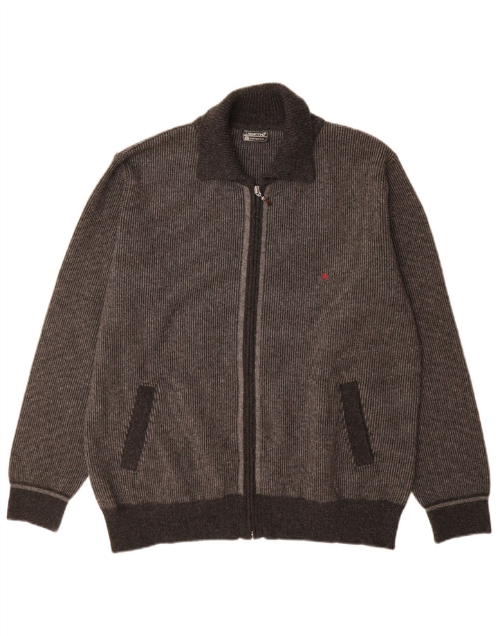 Vintage Herren-Cardigan-Pullover, groß, grau, Farbblock