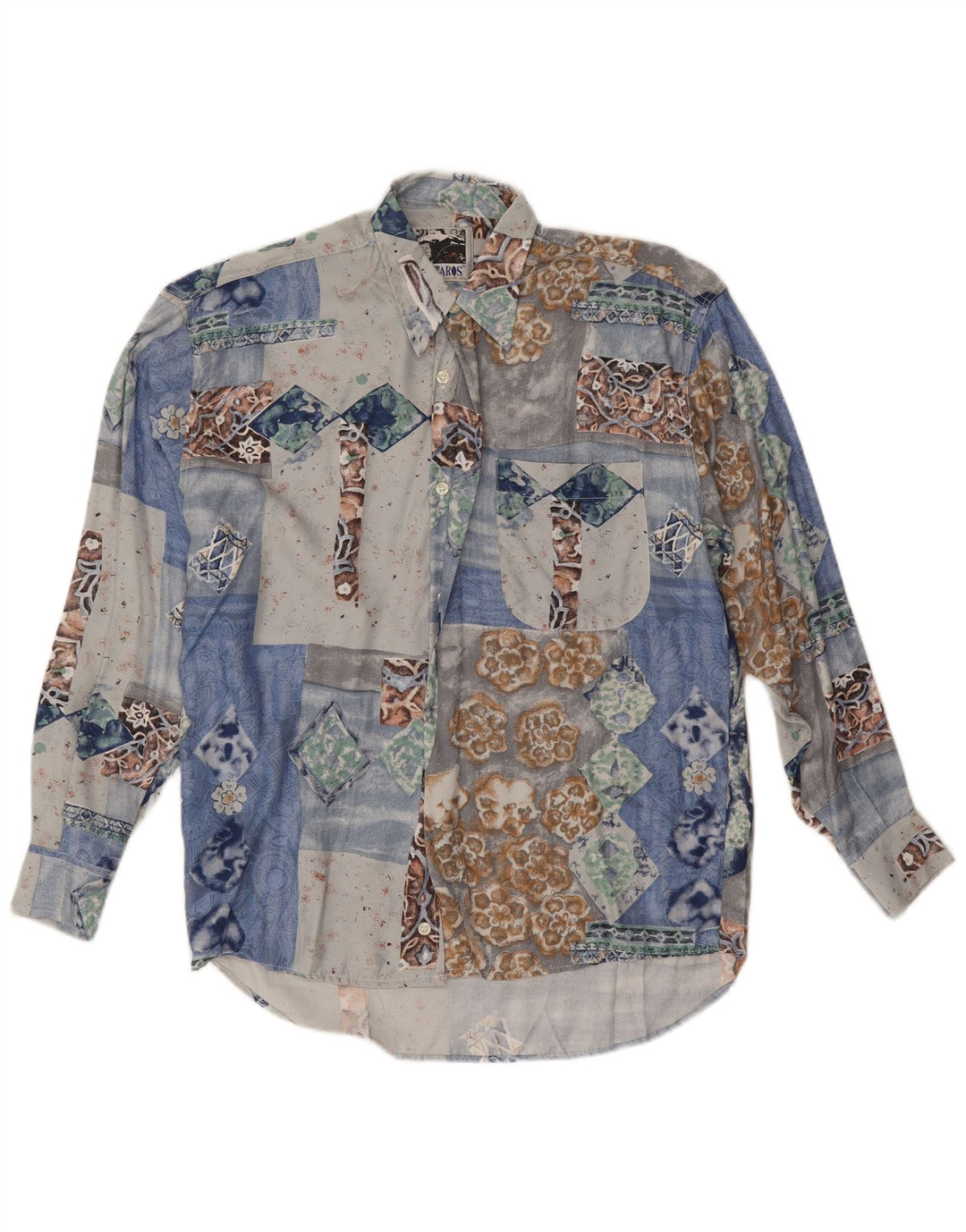Kantaros Herrenhemd, klein, blau, Patchwork-Viskose