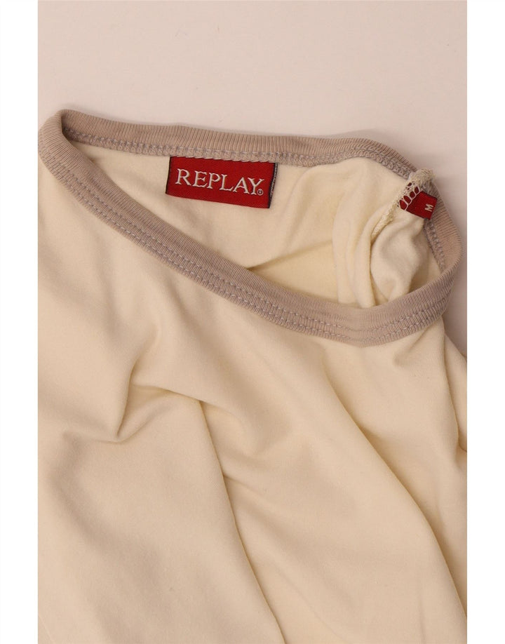 Replay Damen T-Shirt Top UK 12 Medium Off White