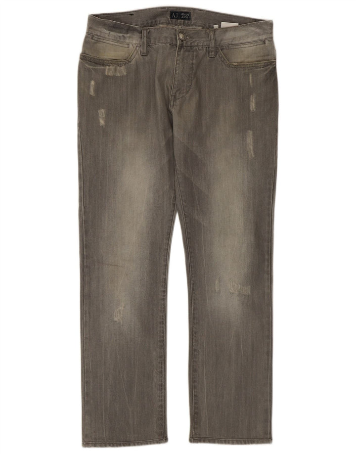 Armani Herren Distressed Straight Jeans W32 L29 Graue Baumwolle