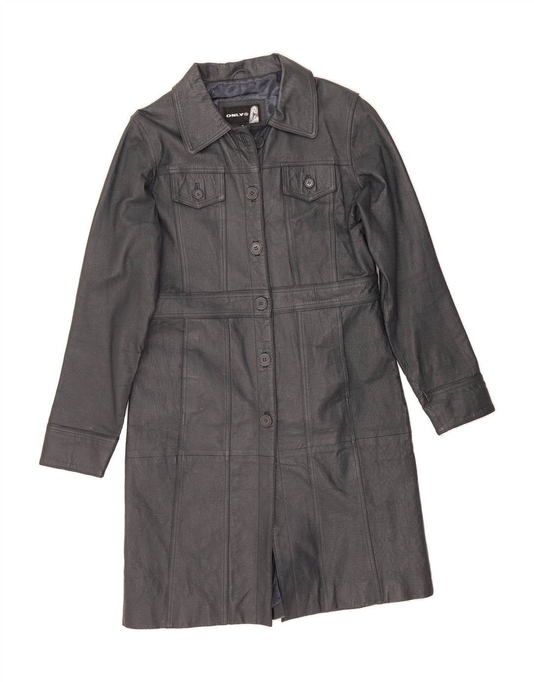 ONLY Womens Leather Coat UK 14 Medium Grey Leather Vintage Only and Second-Hand Only from Messina Hembry 