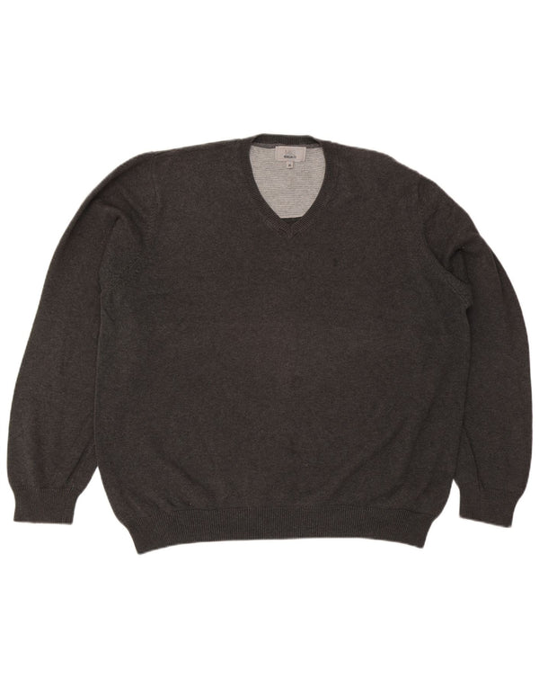 Marks & Spencer Herren-Pullover, reguläre Passform, V-Ausschnitt, XL, graue Baumwolle