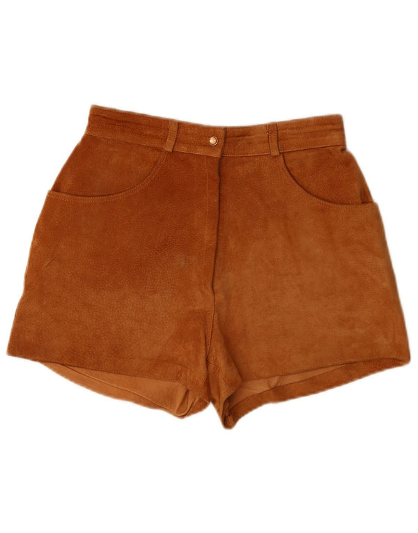 Vintage Damen Wildledershorts mit hoher Taille IT 44 Medium W25 Braunes Leder
