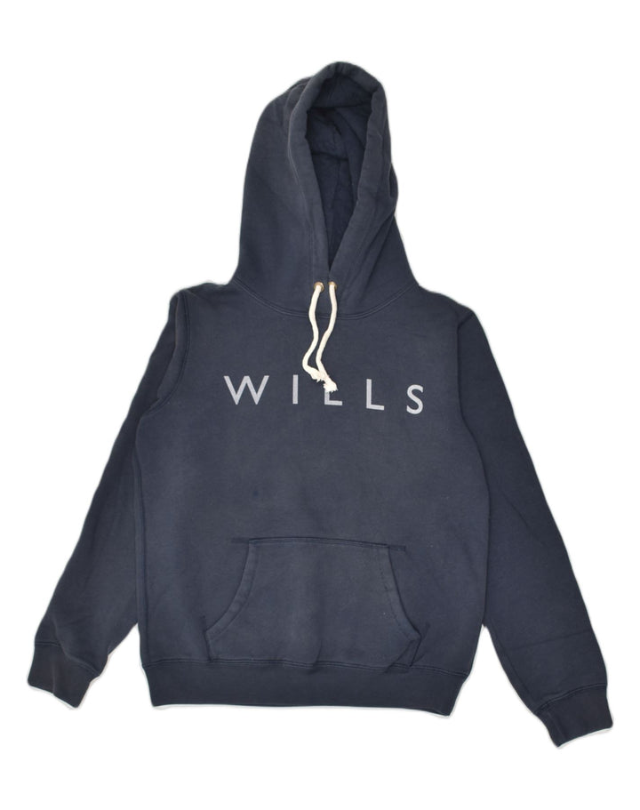JACK WILLS Womens Graphic Hoodie Jumper UK 12 Medium Navy Blue Cotton | Vintage Jack Wills | Thrift | Second-Hand Jack Wills | Used Clothing | Messina Hembry 