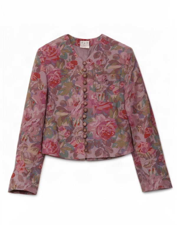Oui Set Damen Blazer Jacke UK 10 Small Lila Blumen Acetat