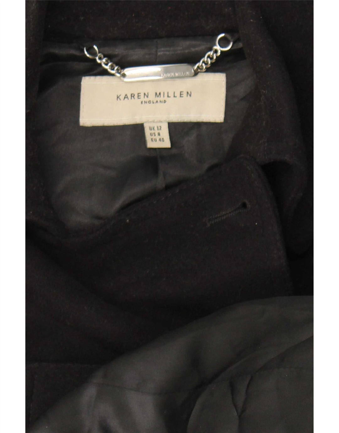 Karen Millen Damen Trenchcoat UK 12 Mittelschwarze Wolle