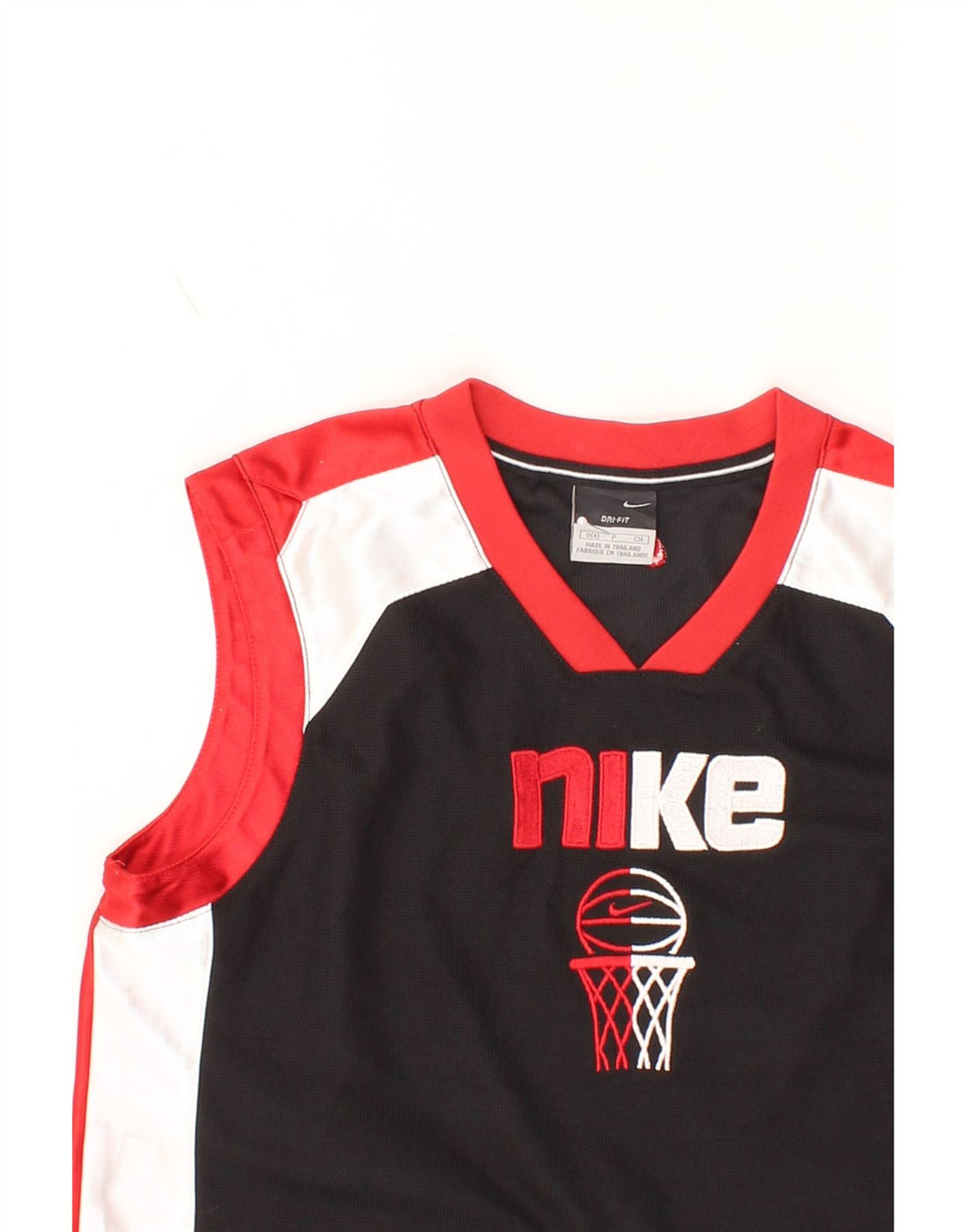 NIKE Boys Graphic Vest Top 7-8 Years Small Black Colourblock Polyester Vintage Nike and Second-Hand Nike from Messina Hembry 