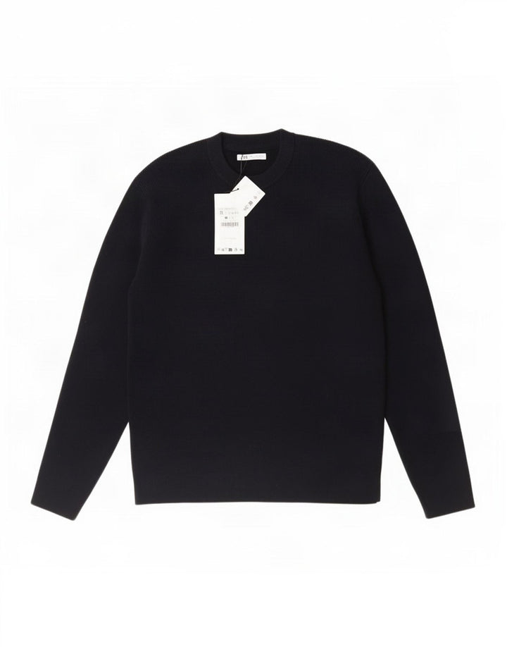Zara Herren-Pullover mit Rundhalsausschnitt, Mittelblau, Acryl