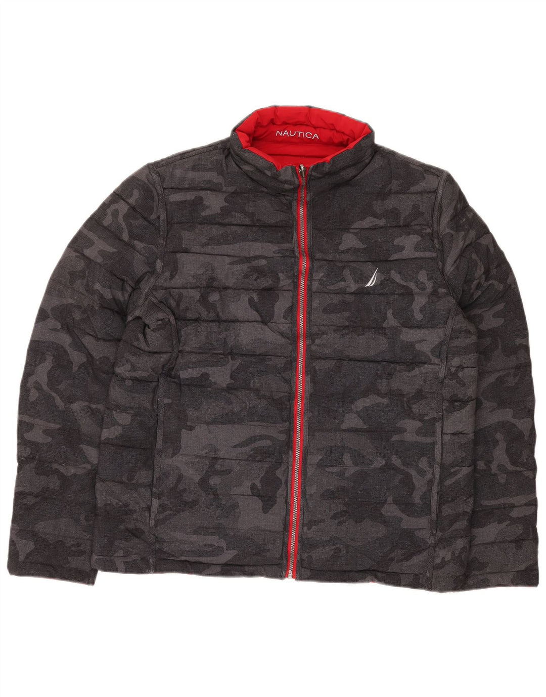 NAUTICA Herren Reversible Wattierte Jacke UK 40 Große Schwarze Tarnung