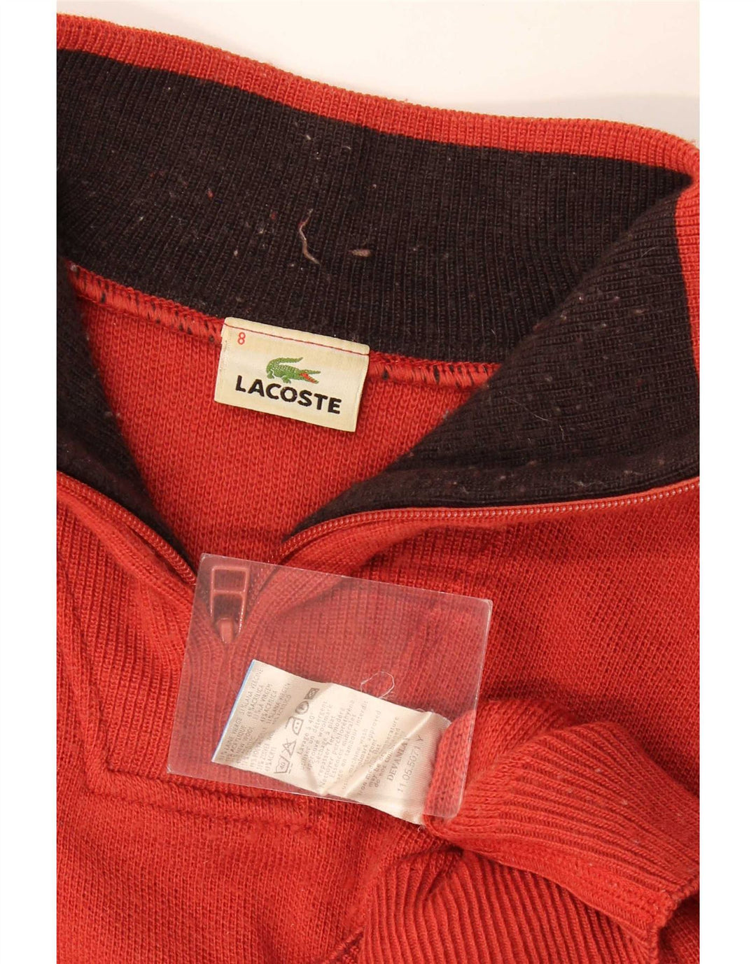 Lacoste Herren-Pullover mit Reißverschluss am Hals, Größe 8 3XL, rote Wolle