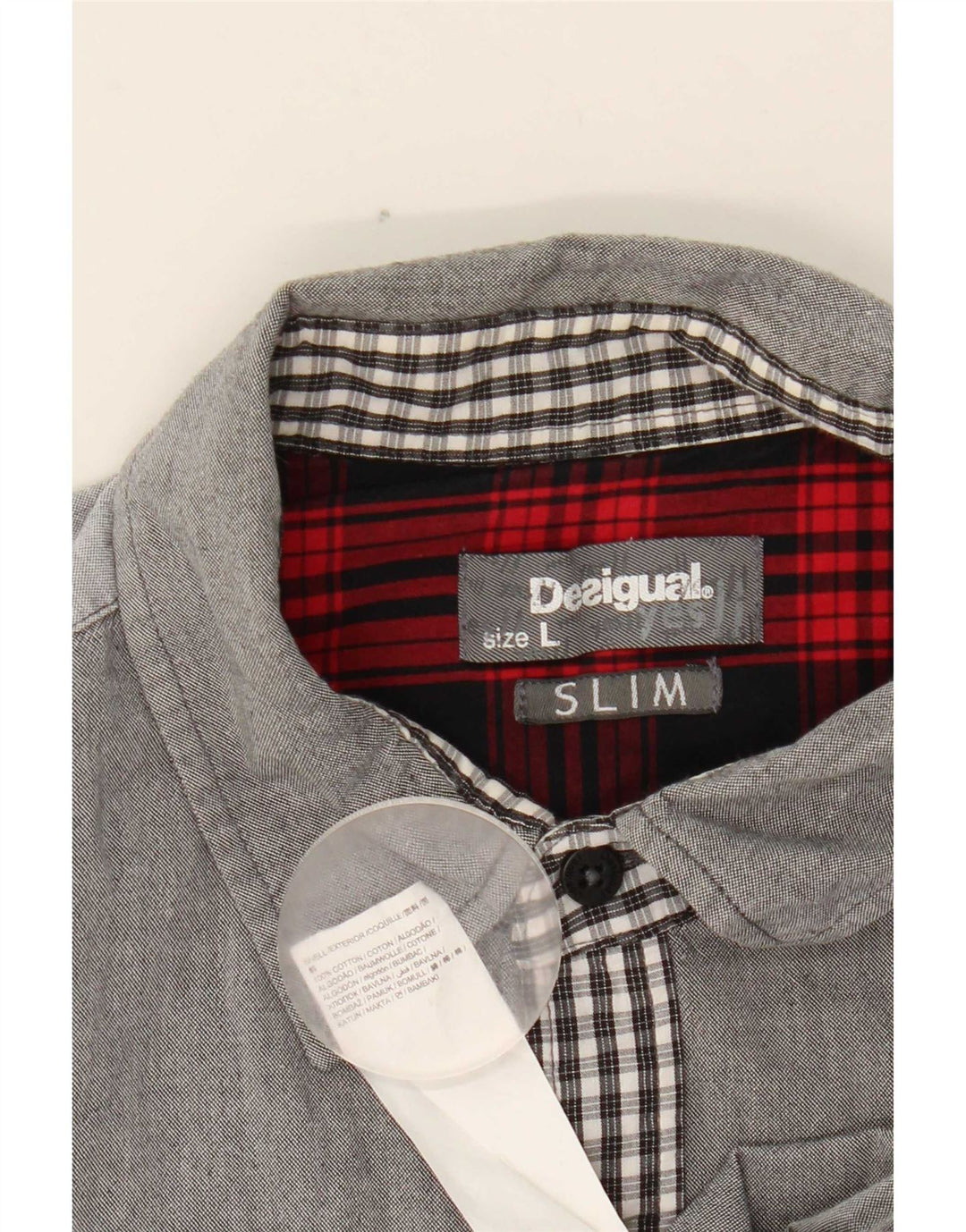 Desigual Herren-Slim-Hemd, groß, grau kariert, Baumwolle