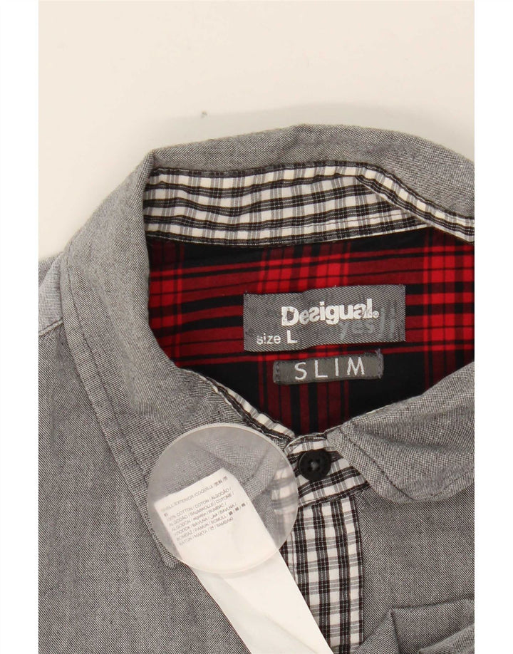 Desigual Herren-Slim-Hemd, groß, grau kariert, Baumwolle