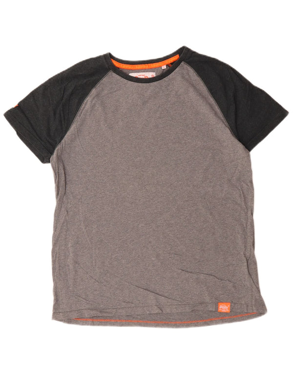 Superdry Herren-T-Shirt-Oberteil 2XL aus grauer Colourblock-Baumwolle