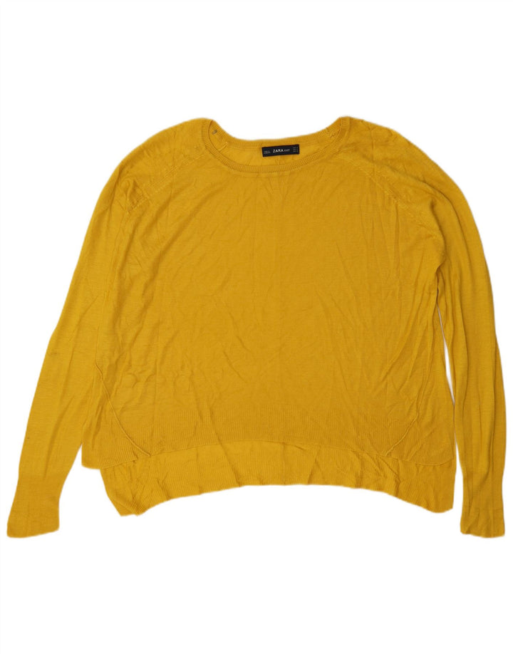 Zara Damen-Pullover, übergroß, U-Boot-Ausschnitt, Gr. 14, Mittelgelb