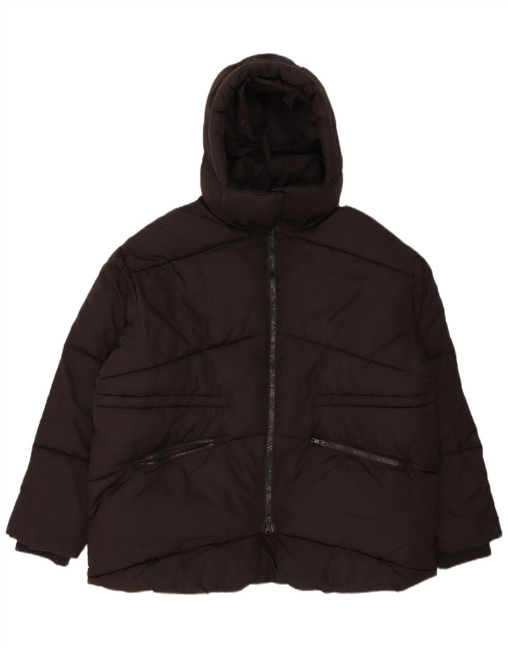 John Lewis Damen-Kapuzen-Übergröße, wattierte Jacke, UK 18, XL, Schwarz, Polyester