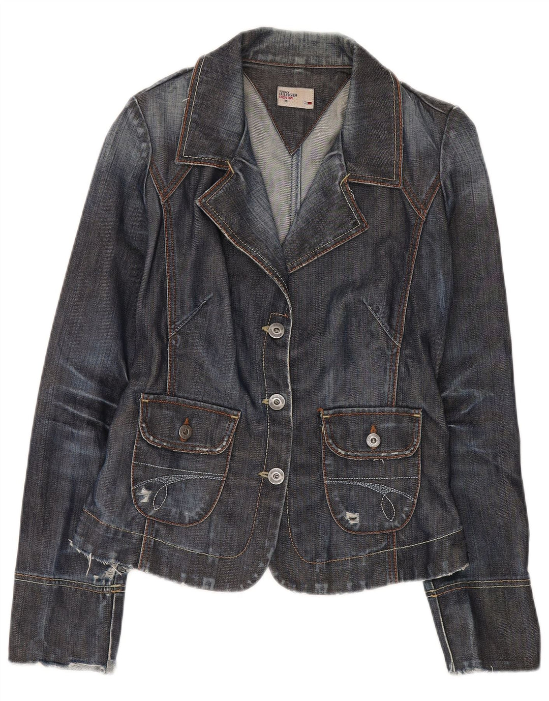 Tommy Hilfiger Damen-Denim-Blazer mit 3 Knöpfen, UK 12, mittleres Marineblau