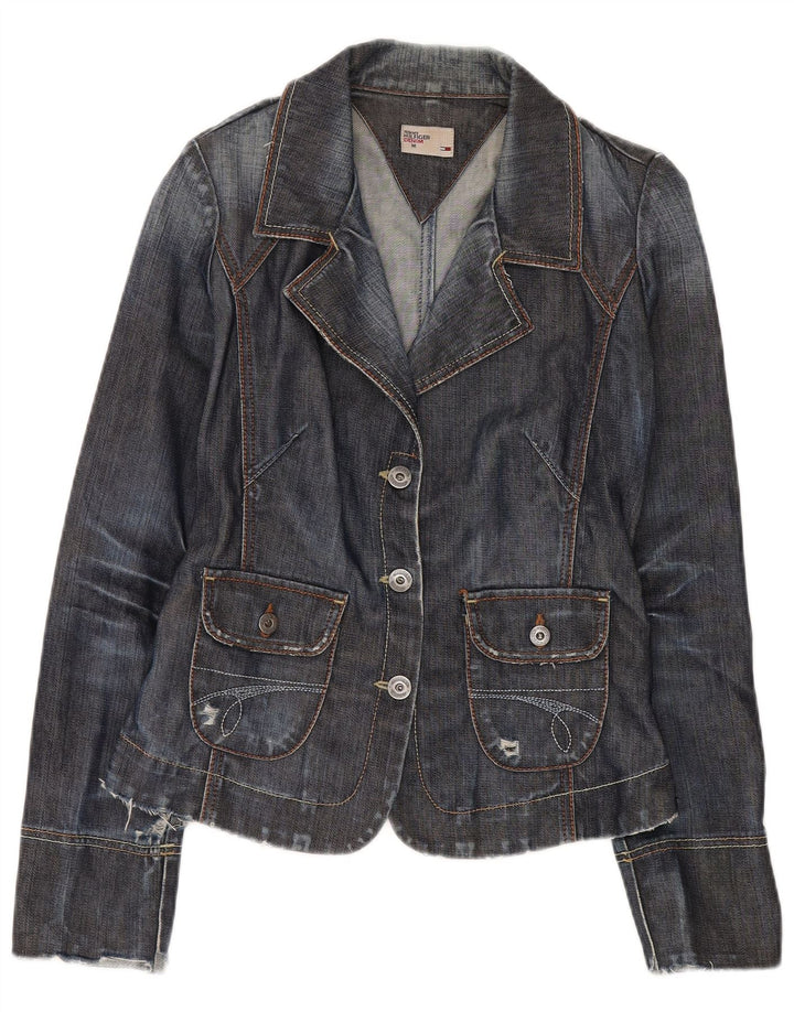 Tommy Hilfiger Damen-Denim-Blazer mit 3 Knöpfen, UK 12, mittleres Marineblau