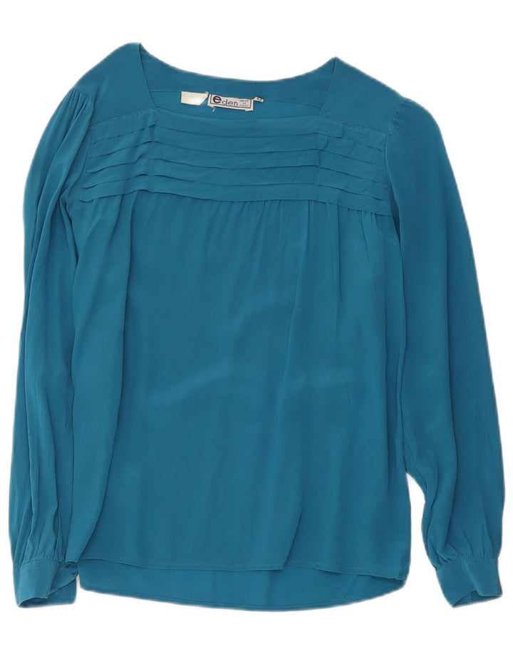 Vintage Damen LangarmBluse Top IT 42 Mittelblaue Seide