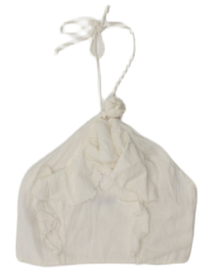 Zara Damen Neckholder-Top UK 12 Mittelweiße Baumwolle
