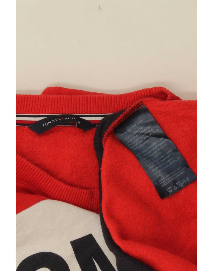 Tommy Hilfiger Damen Sweatshirt-Pullover UK 14 Mittelroter Farbblock