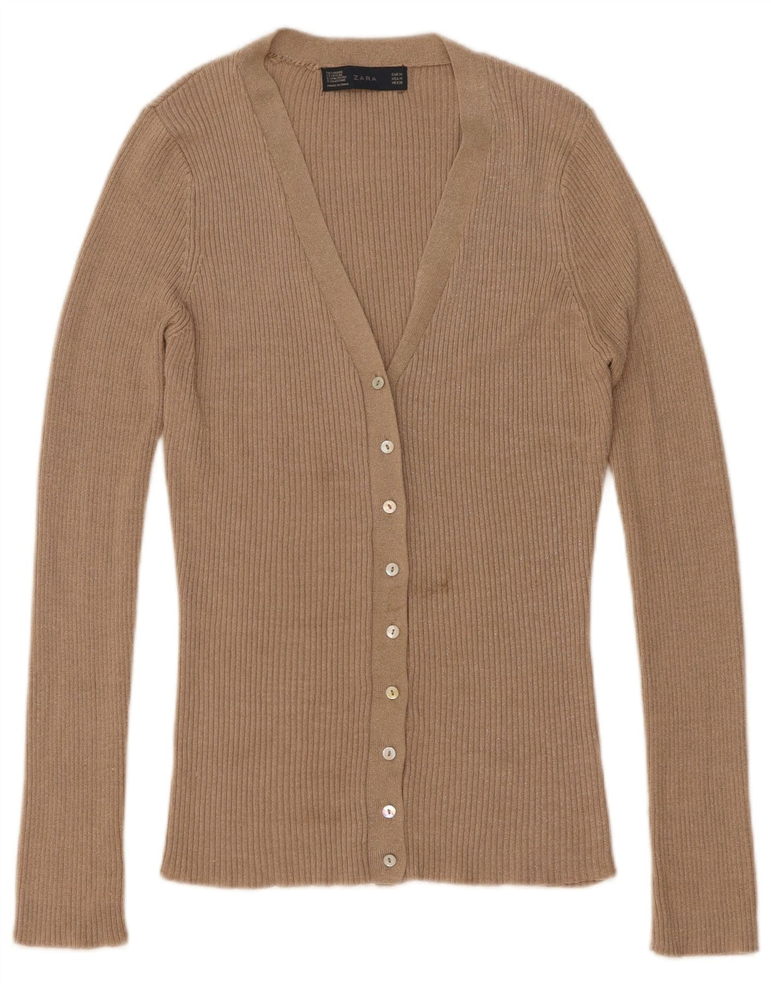 Zara Damen-Cardigan-Pullover UK 14 Mittelbeige gefleckte Viskose