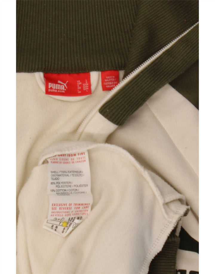 Puma Herren-Trainingsanzugoberteil mit Grafik, groß, weißes Farbblock-Polyester