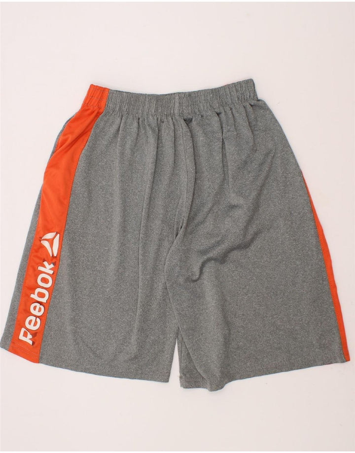 REEBOK Boys Graphic Sport Shorts 10-11 Years  Grey Colourblock Polyester Vintage Reebok and Second-Hand Reebok from Messina Hembry 