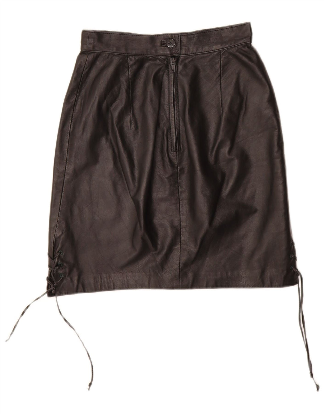 VINTAGE Damen Lederrock EU 34 XS W24 Schwarzes Leder
