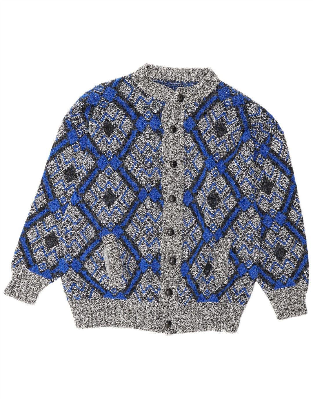 Vintage Herren Cardigan Pullover Groß Grau Geometrisch