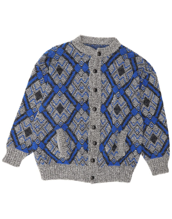 Vintage Herren Cardigan Pullover Groß Grau Geometrisch