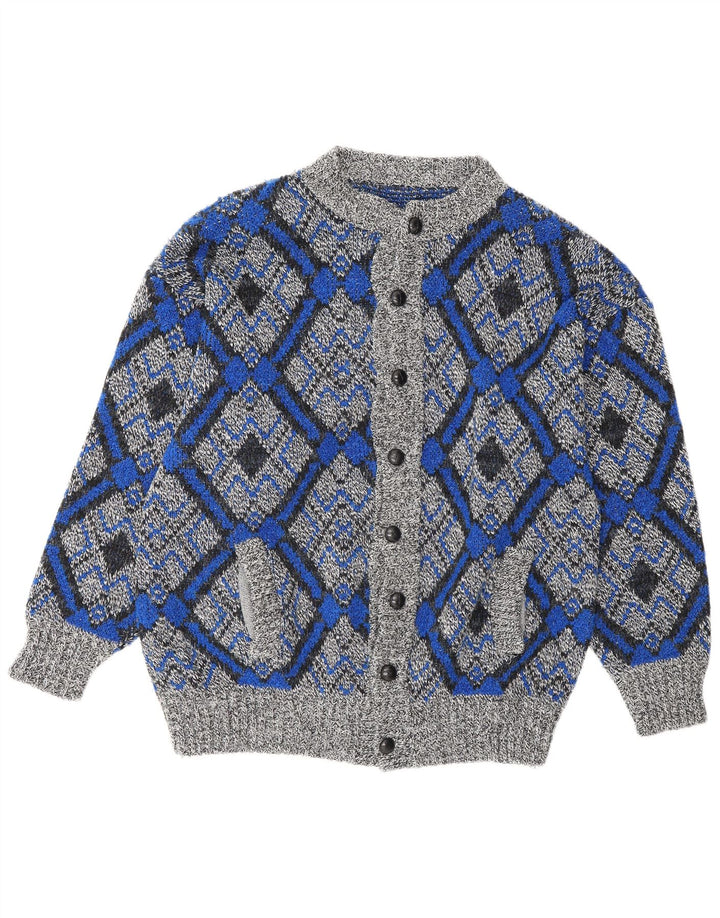 Vintage Herren Cardigan Pullover Groß Grau Geometrisch