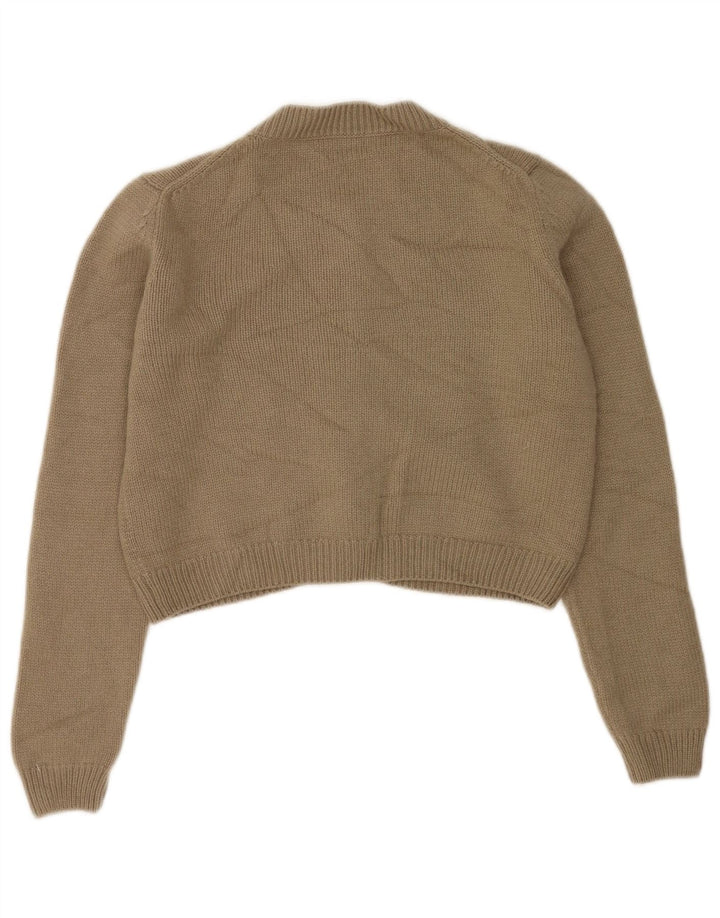 Massimo Dutti Damen Crop Cardigan Pullover UK 14 Medium Khaki Wolle