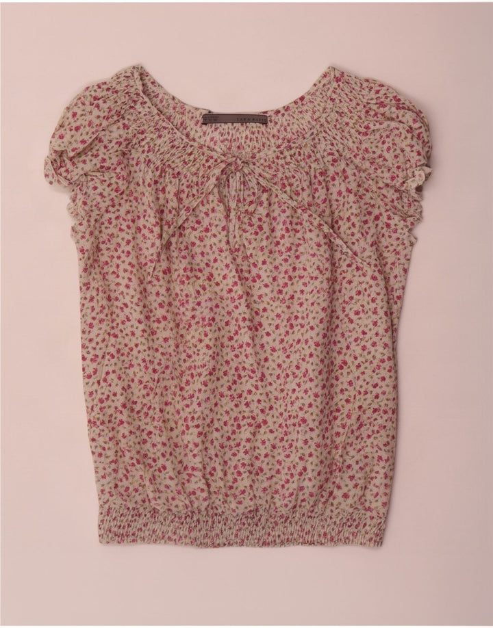 Zara Damen-Blusenoberteil, Gr. 40, Größe S, weiß, geblümt, Baumwolle