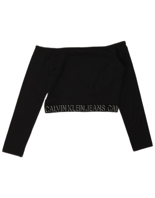 Calvin Klein Jeans Damen Graphic Crop Off Shoulder Top UK 10 Small Schwarz