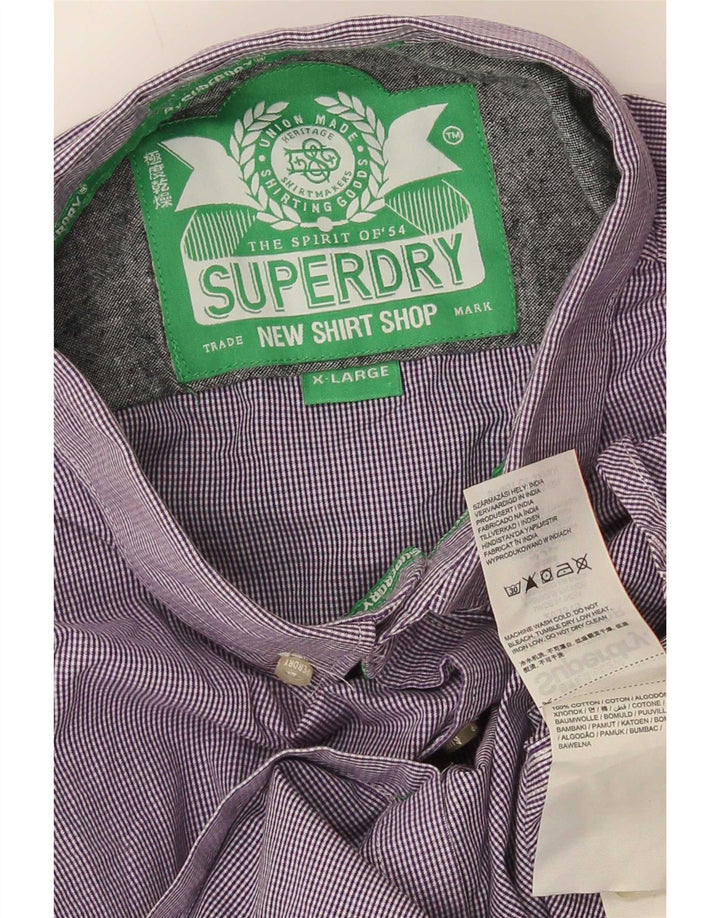 Superdry Herren-Hemd XL aus violetter Gingham-Baumwolle
