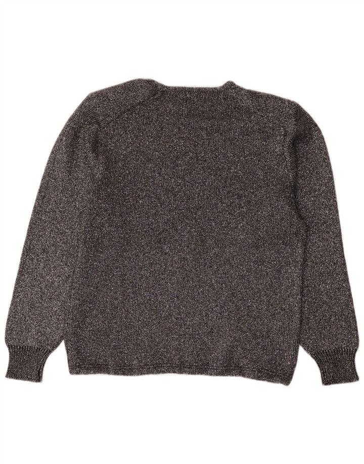 VINTAGE Womens Crew Neck Jumper Sweater UK 16 Large Silver Argyle/Diamond
