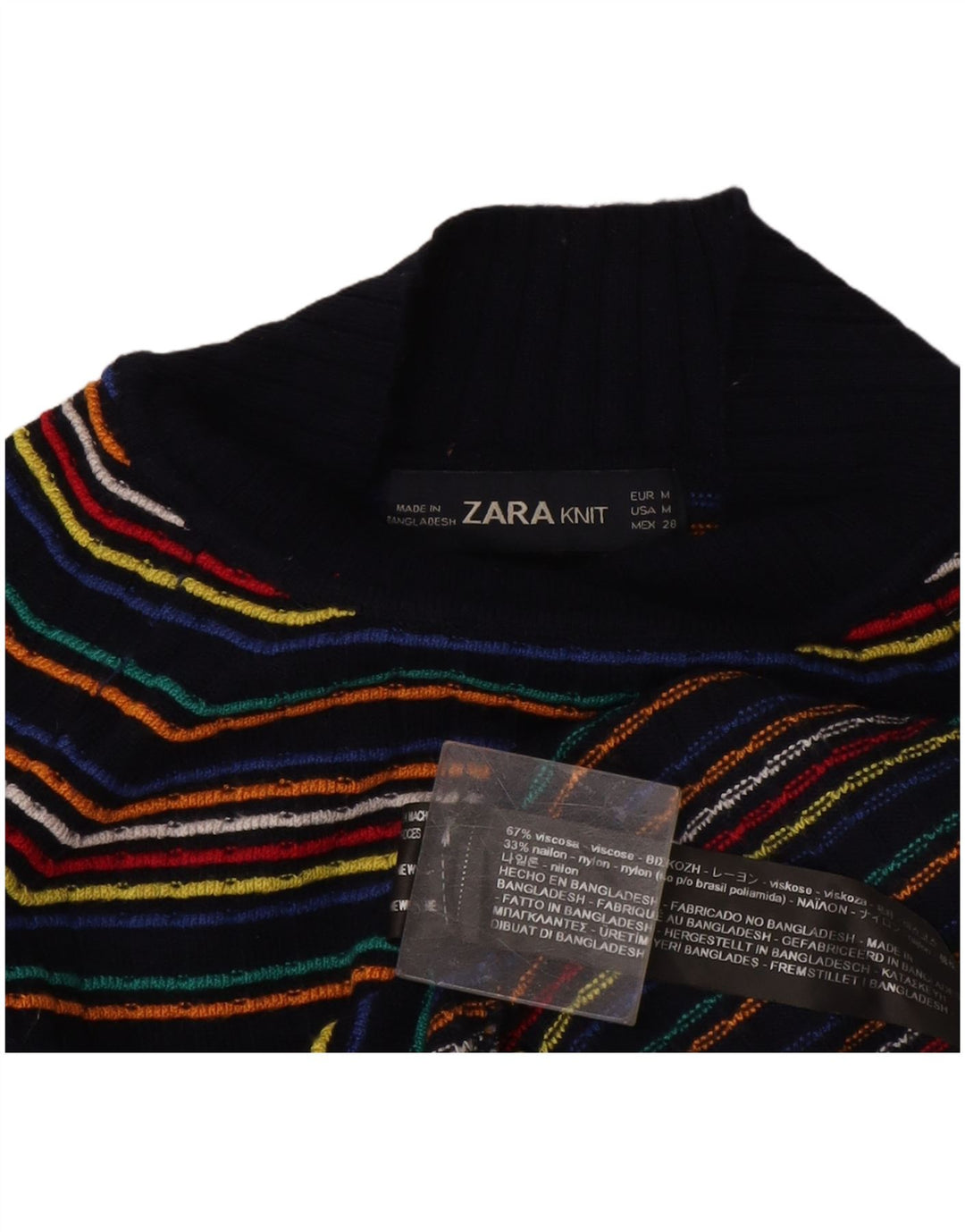 Zara Damen-Pullover mit Rollkragen, Größe M, mehrfarbig, gestreift, UK 12