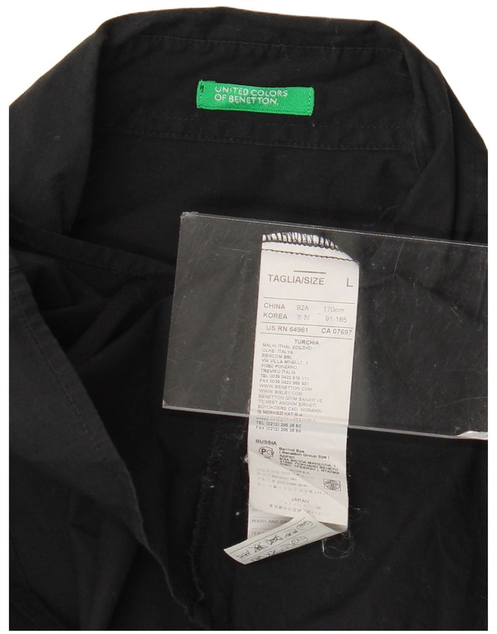 Benetton Damen-Hemd UK 16 Large aus schwarzer Baumwolle