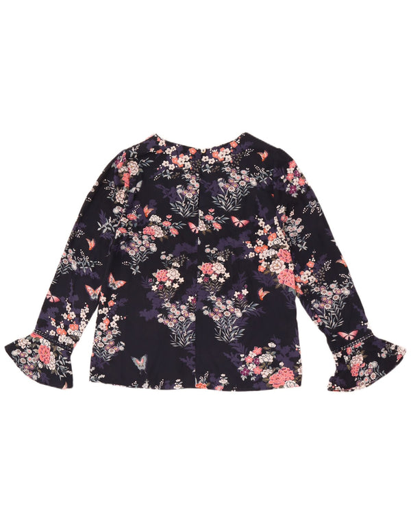 Oasis Langarm-Blusenoberteil für Damen, UK 6XS, Marineblau, Blumenmuster, Polyester