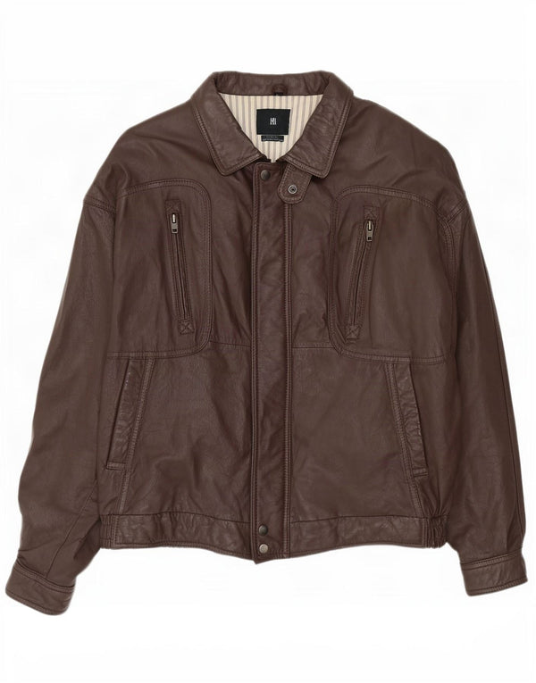 Vintage Mens Bomber Leather Jacket IT 58 4XL Brown