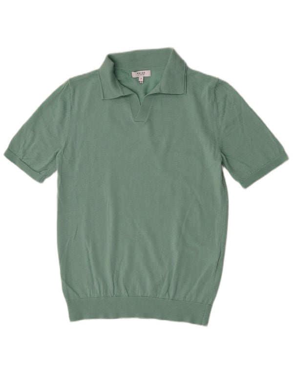 Reiss Mens Short Sleeve Polo Shirt Small Green Wool