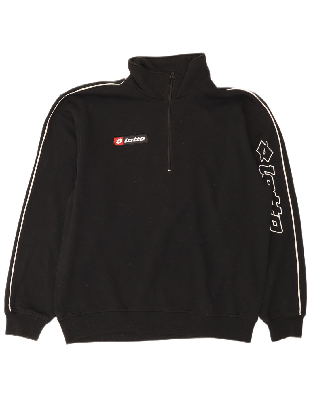Lotto Herren-Sweatshirt mit grafischem Reißverschluss am Hals, groß, aus schwarzem Polyester