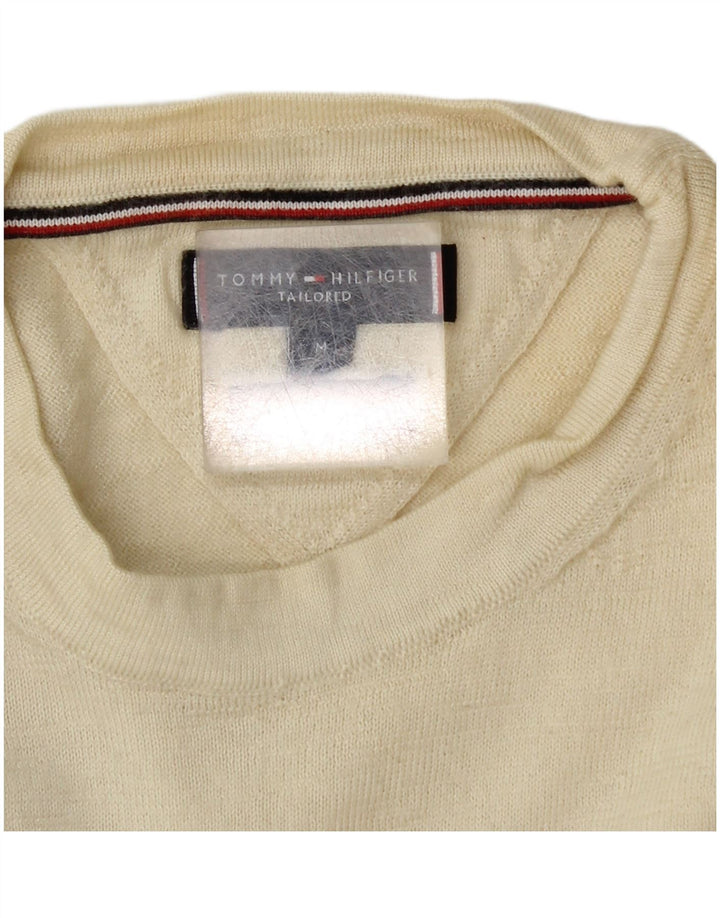 Tommy Hilfiger Maßgeschneiderter Herren-Pullover mit Rundhalsausschnitt, mittelgroß, cremefarbene Wolle