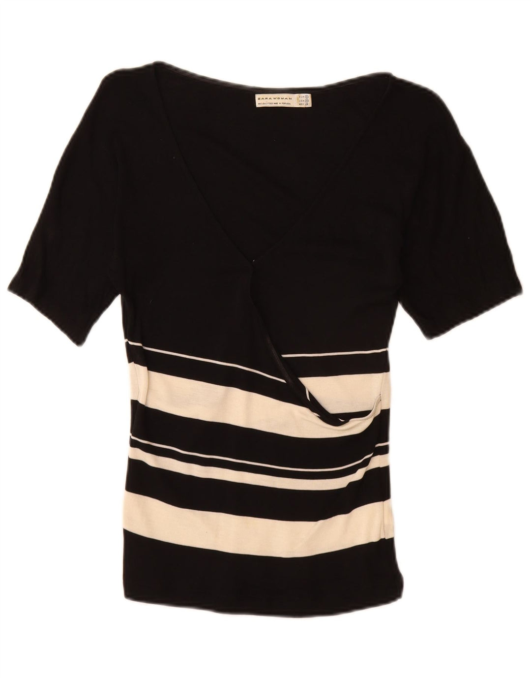 Zara Damen-Blusenoberteil UK 12 Medium Black Colourblock Lyocell