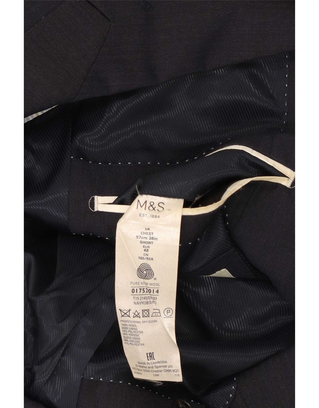 Marks & Spencer Herren-Blazer mit 2 Knöpfen, UK 38, mittelmarineblaue Wolle