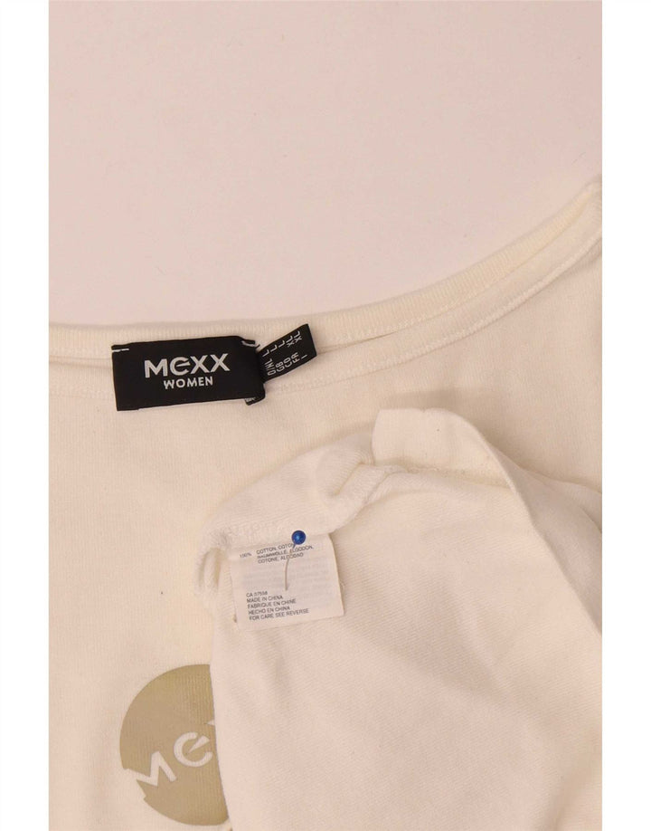 Mexx Damen-Top mit Grafik, 3/4-Ärmel, UK-Größe 16, Größe L, weiße Baumwolle