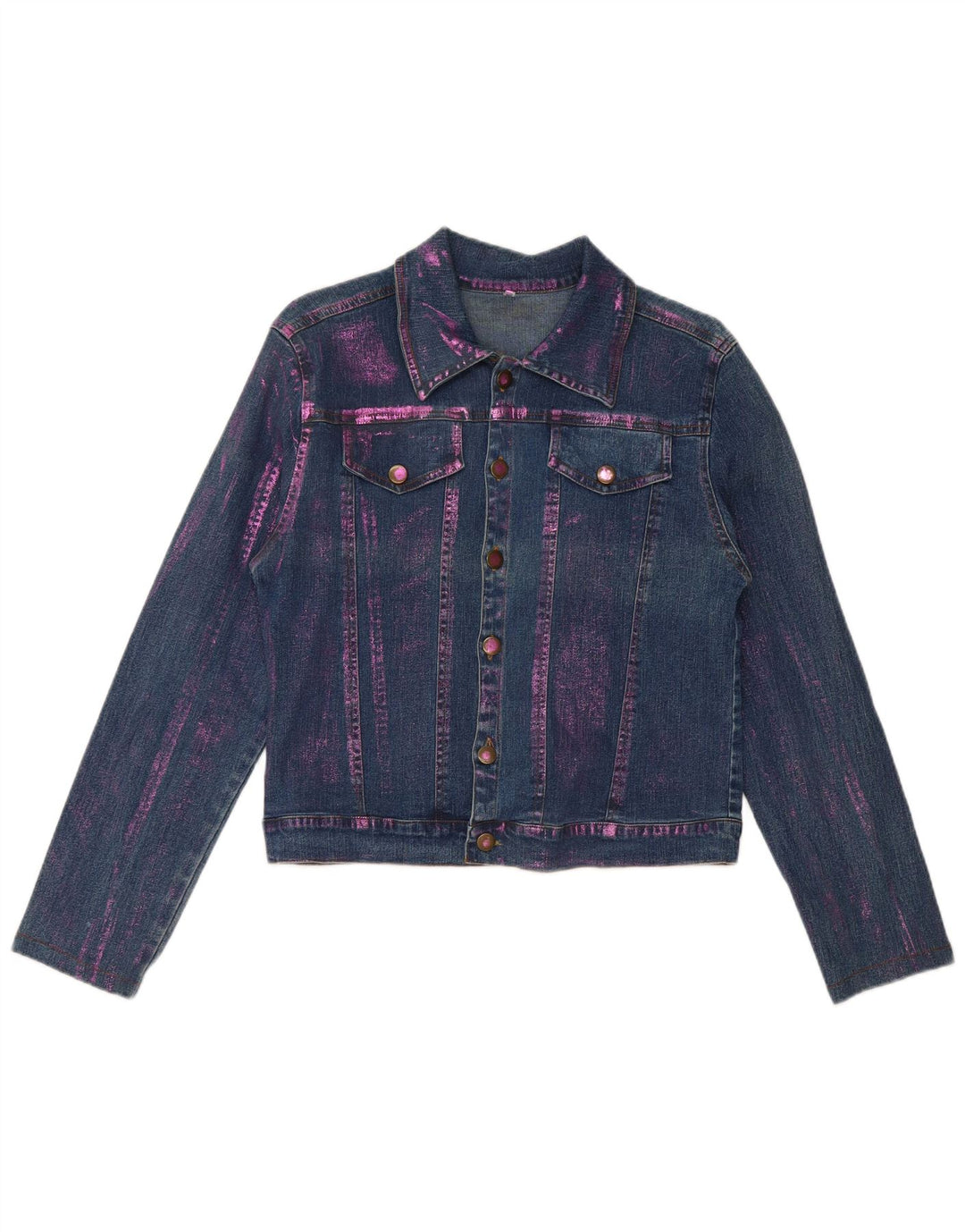 Vintage Damen Crop Jeansjacke UK 12 Mittelblaue Batik-Baumwolle