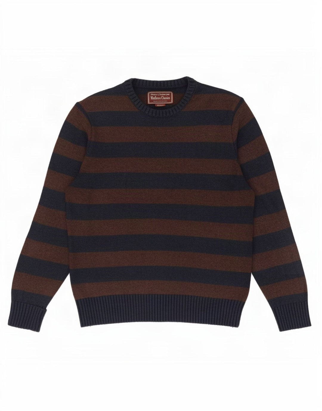 Marlboro Classics Herren-Pullover mit Rundhalsausschnitt, UK 14, mittelbraun gestreift