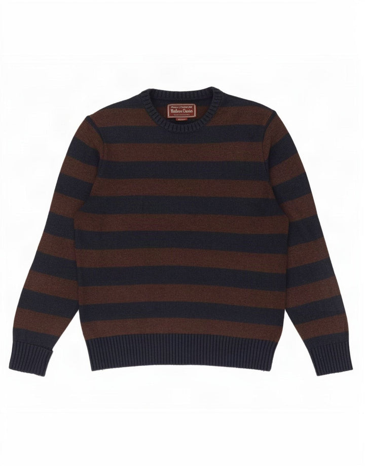 Marlboro Classics Herren-Pullover mit Rundhalsausschnitt, UK 14, mittelbraun gestreift